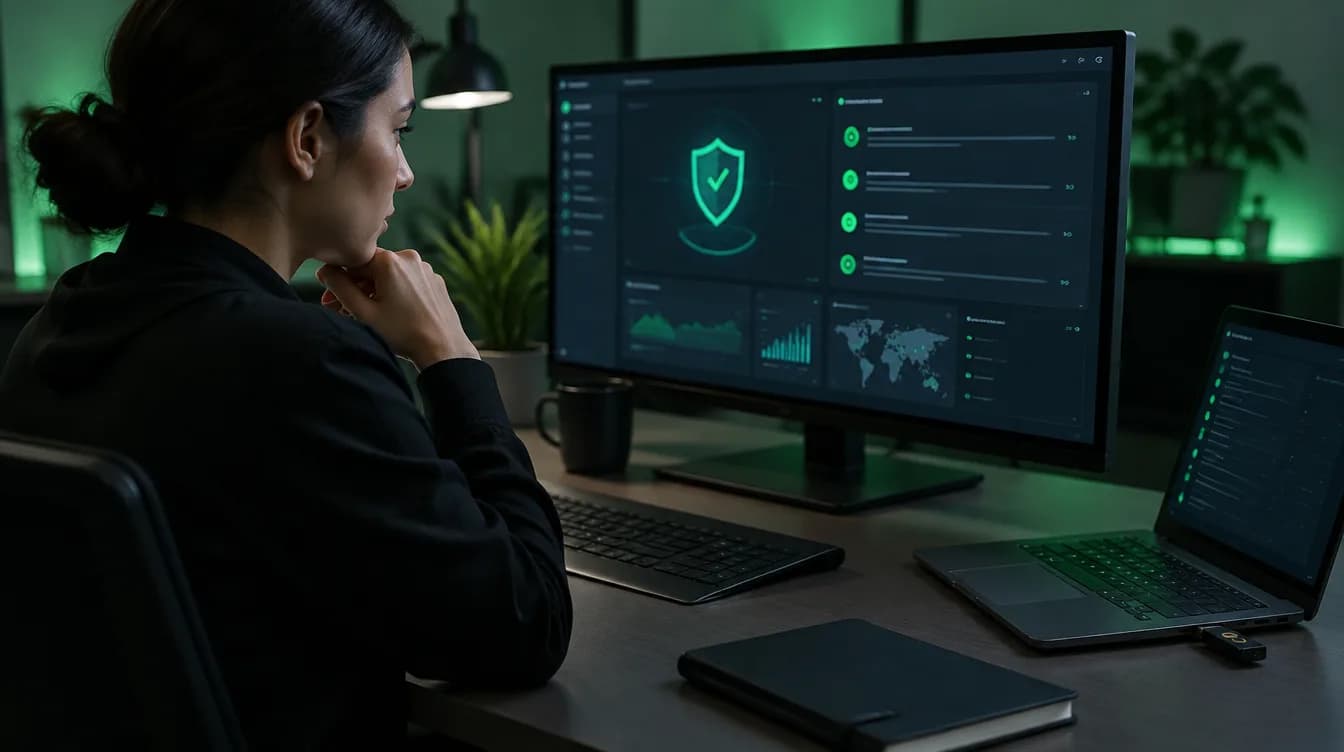 Une spécialiste surveille un tableau de bord de cybersécurité